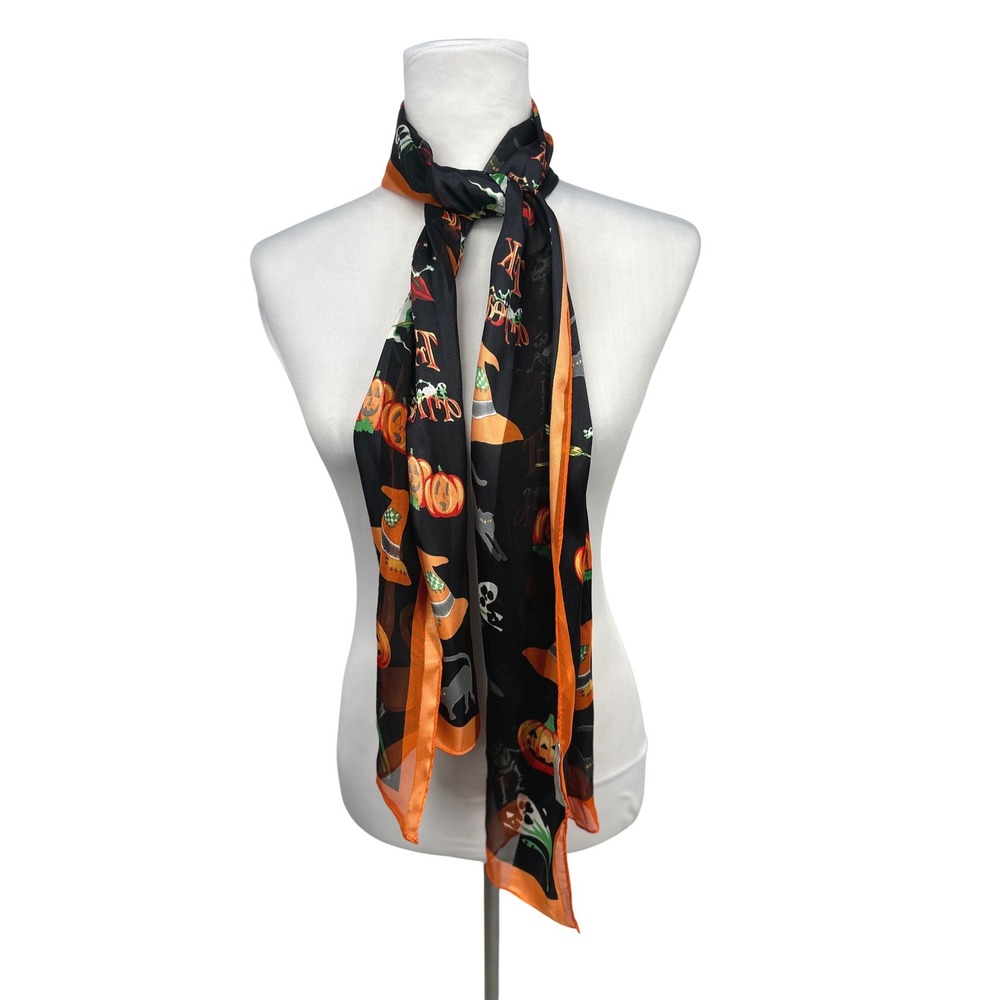 Christopher & Banks Scarf Women Black Halloween Pumpkin Ghost Cat Fall Teacher